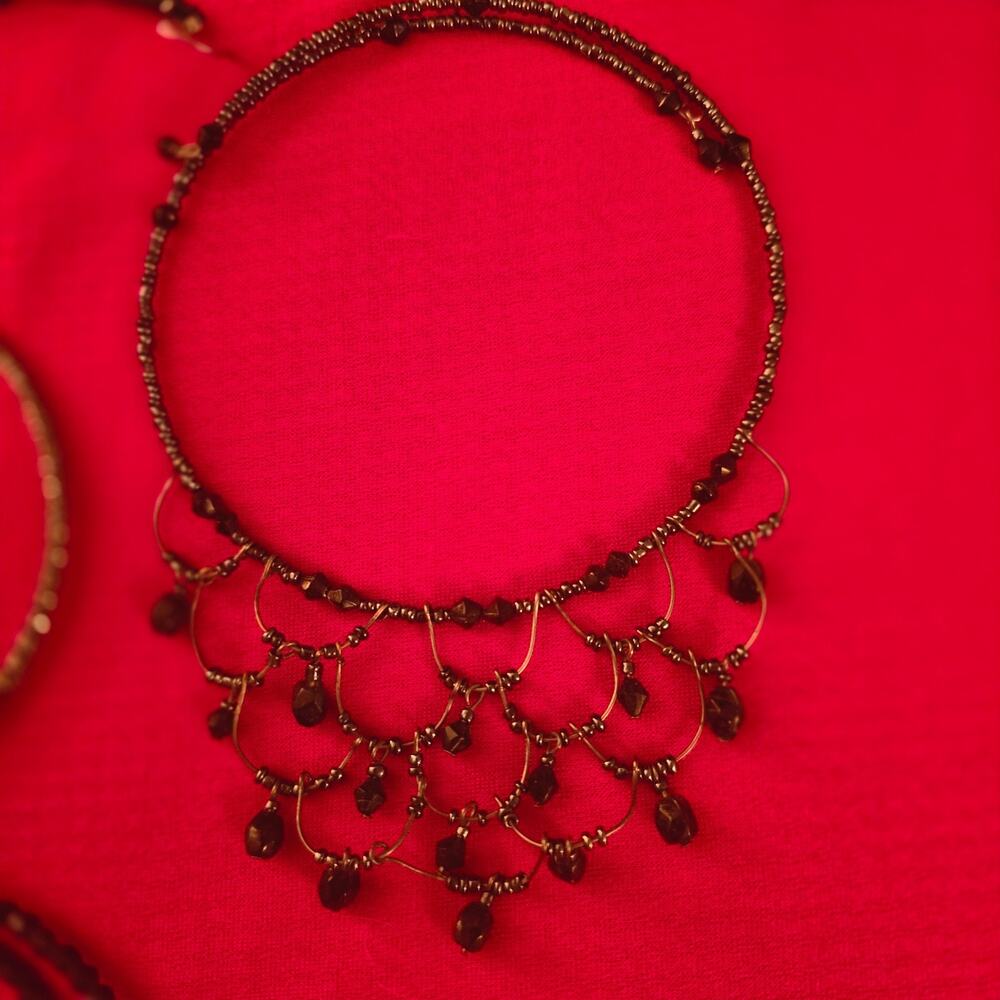 Lot of 7 Vintage Black Beaded Choker Necklaces Fringe Statement Gothic Boho - Picture 2 of 7